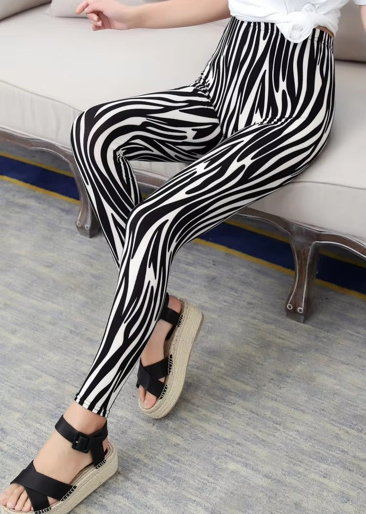 Women Plaid Leggings Fashion Print Fitness Houndstooth Floral Stripe Dot Leopard Pure Black Pants High Waist Trousers