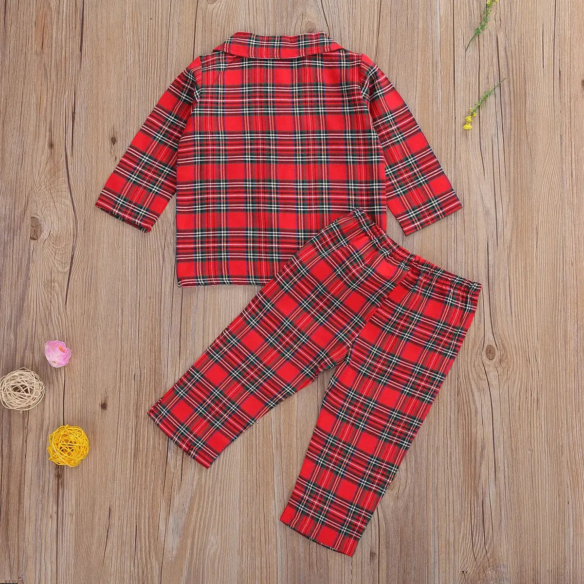 Girls Boys Plaid Homewear Set Long Sleeve Single Breasted Lapel Shirt Elastic Waist Long Pants Kids Autumn Pajamas Outfits