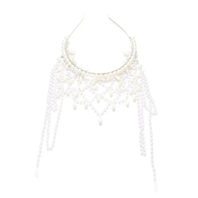Handmade Imitation Pearls Bridal Hair Chain Elegant Wedding Headpiece Comfortable Headbands For Bride