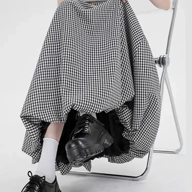 Skirt Autumn and Winter Four Seasons Show Thin Height Cake Black and White Plaid Dress