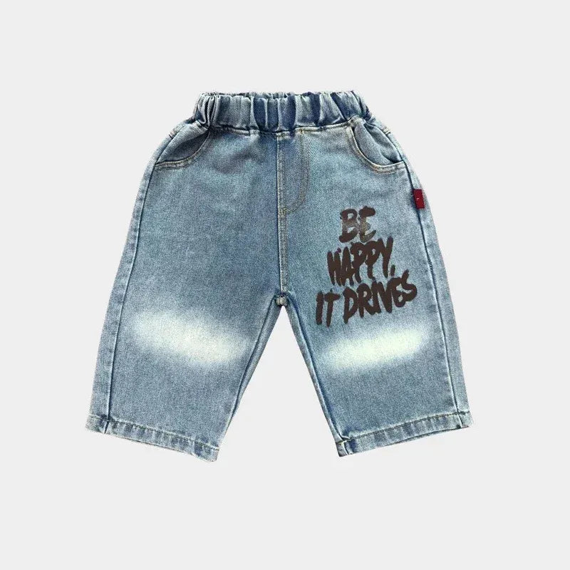 Boys Summer Clothing Set Letter Print Short Sleeved T-shirt+Denim Shorts 2Pcs Suit For Kids Handsome Casual Outfit