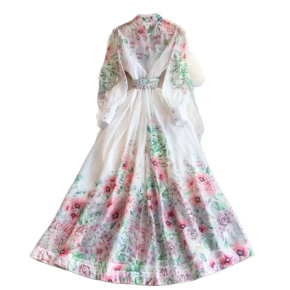 French-style resort sweet lace-trimmed stand-up collar long-sleeved dress
