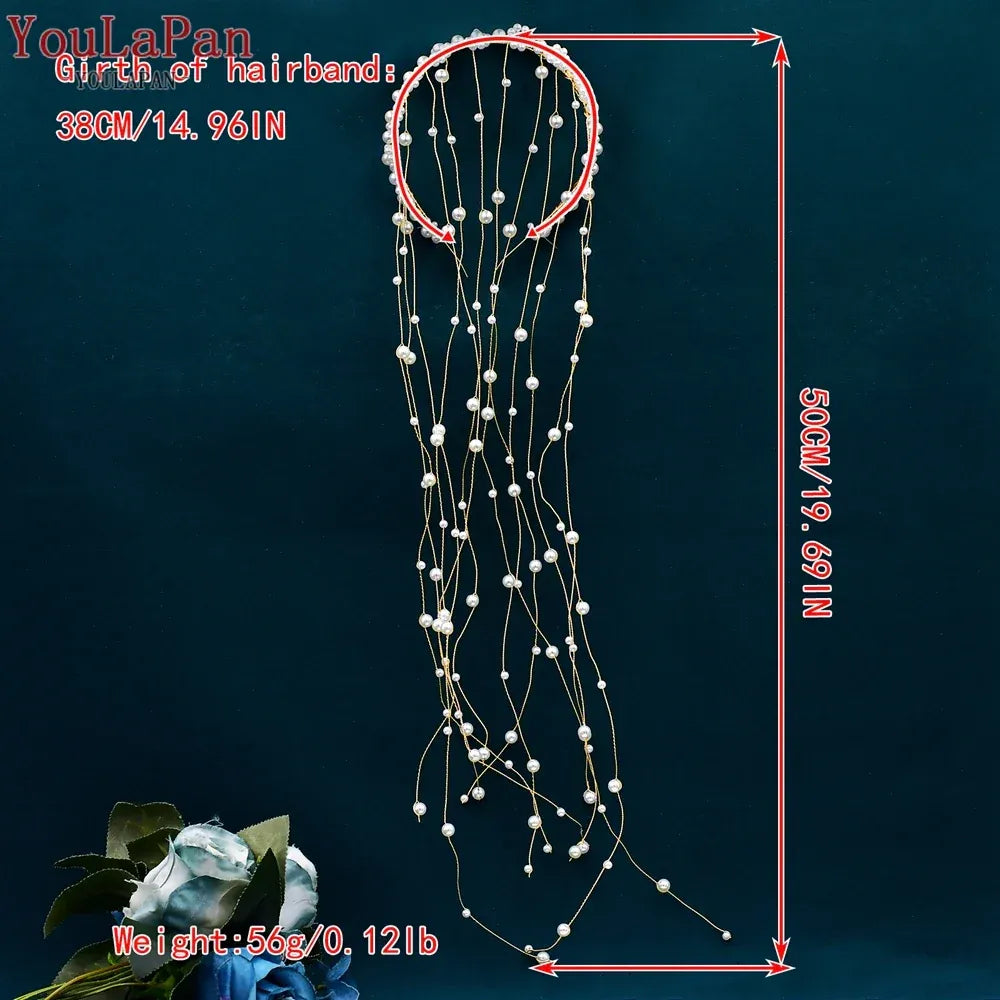YouLaPan Pearls Tiara Wedding Headwear Handmade Beaded Tassels Headband for Bridal Woman Dress Jewelry Accessories HP610