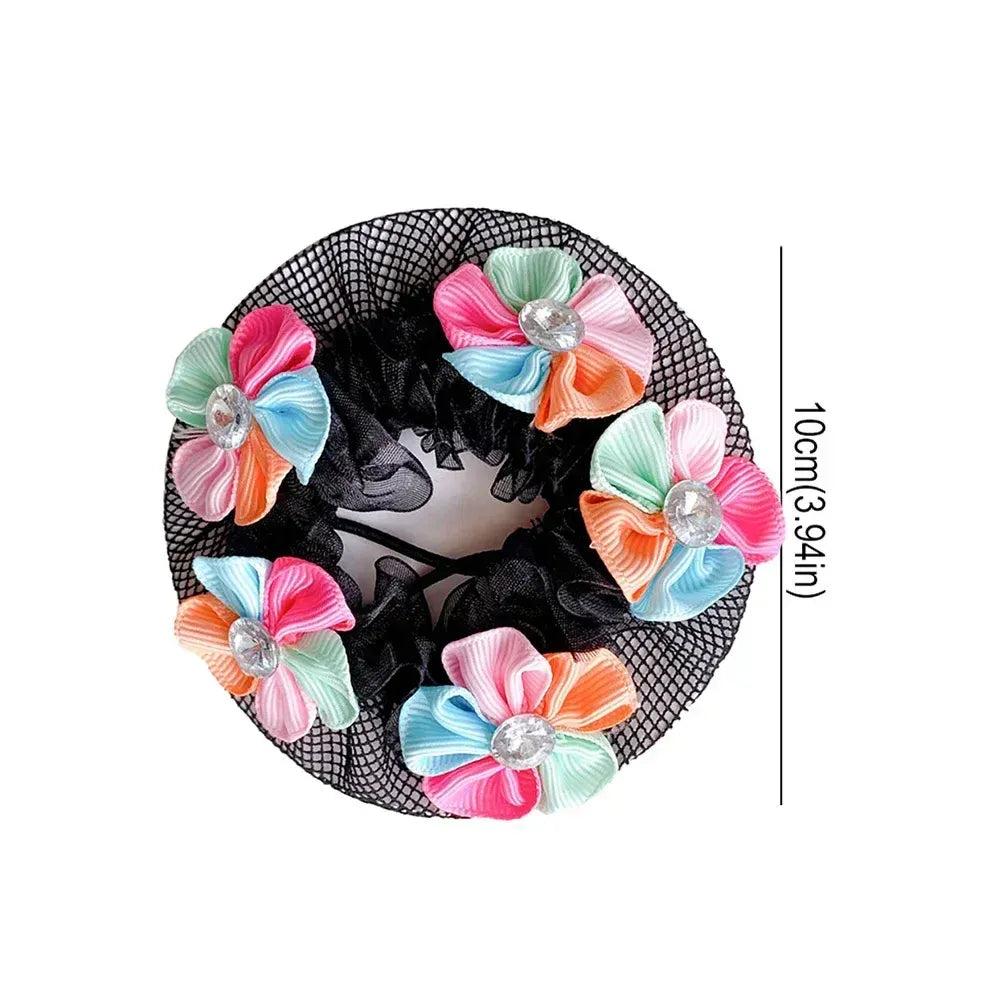 Girls Dance Hairnet Ballet Bun Cover Flower Butterfly Pearl Rhinestone Hair Mesh Kids Training Daily Dance Accessories