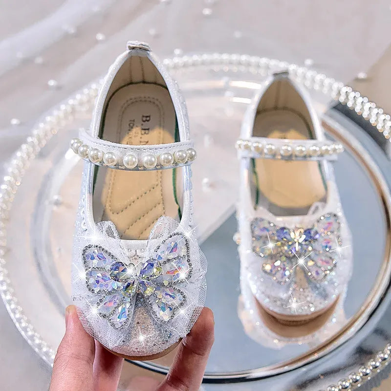 Bowtie Kids Leather Shoe Fashion Causal Sequins Children Causal Wedding Flat Shoes Autumn Girl Princess Shoes