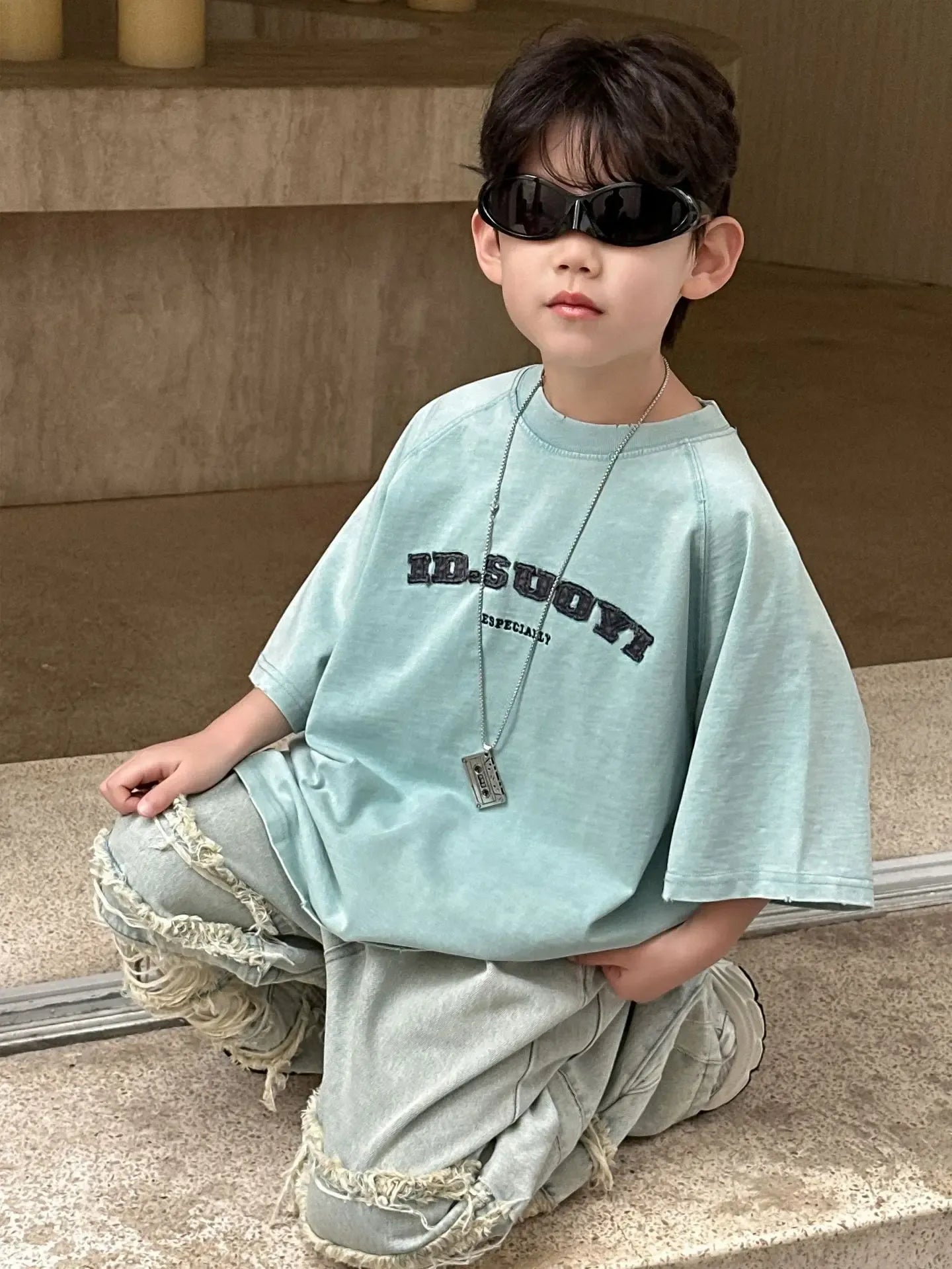 Summer Collection Children's Short Sleeves Grinding Embroidered Half Sleeve T-shirt