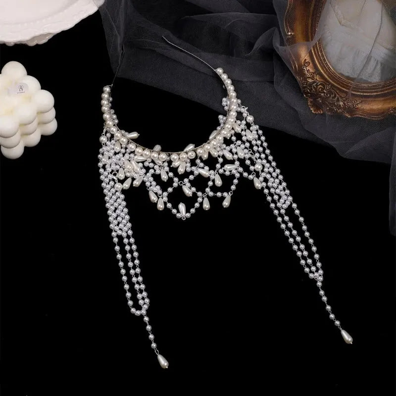 Handmade Imitation Pearls Bridal Hair Chain Elegant Wedding Headpiece Comfortable Headbands For Bride
