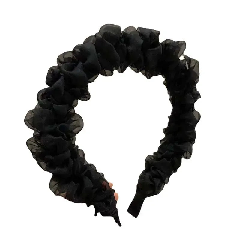 New Trendy Solid Color Mesh Pleated Headbands for Women Korean Elegant Ruffle Hairband Hair Band Headwear Hair Accessories