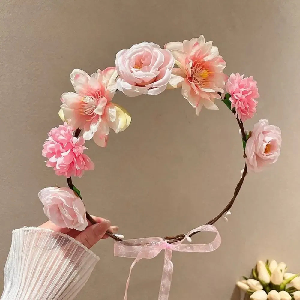 Bohemia Style Bride Garland Simulation Flower Hair Ornaments Simulation Wreath Thai Adjustable Seaside Vacation Headdress Party
