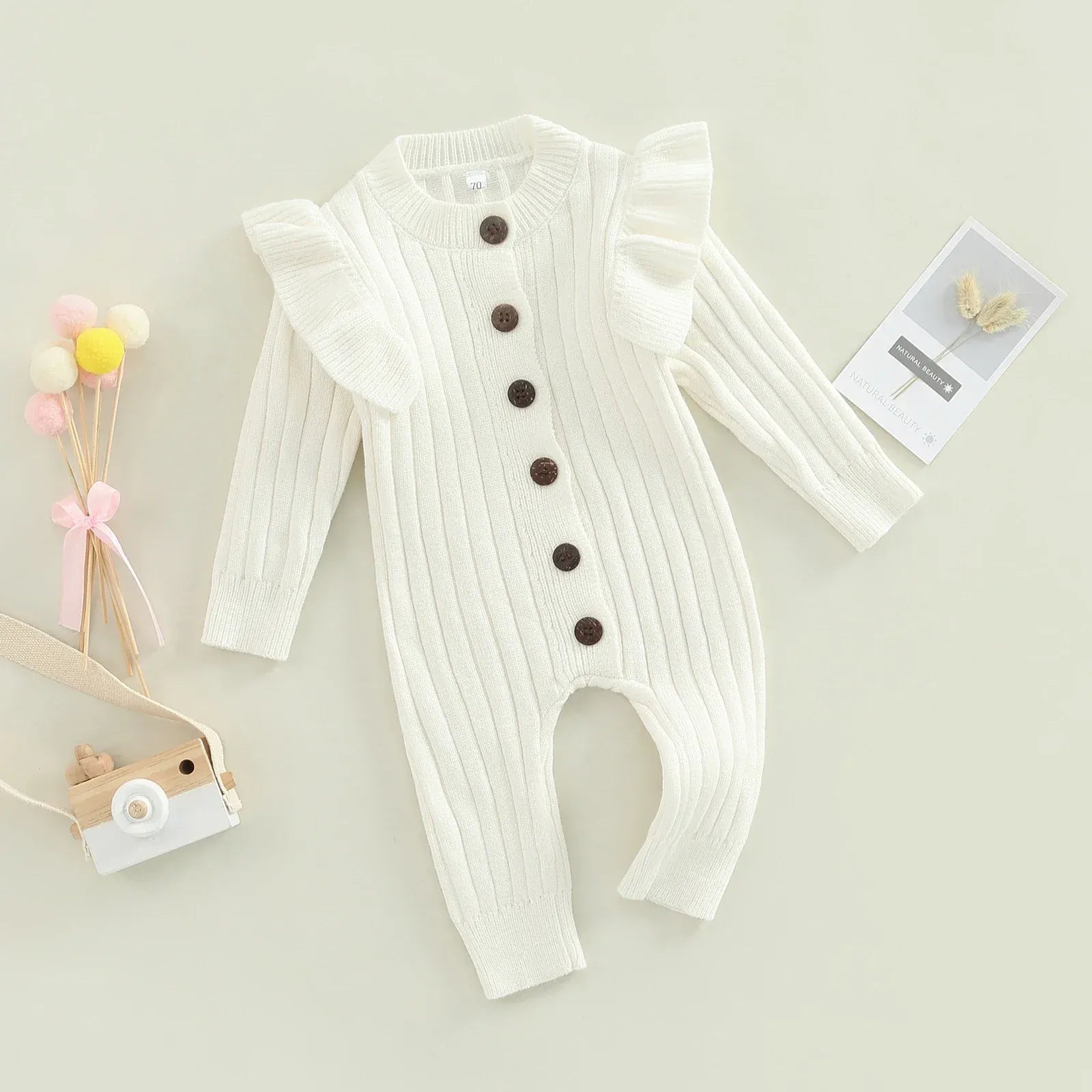 New  Winter Baby Girl’s Knitted Long Sleeve Sweater Jumpsuit Fashion Solid Color Round Neck Ruffles Button Warm Romper Outfits (Available)