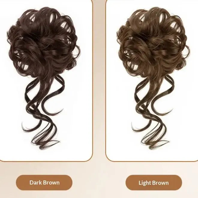 Messy Bun Hair Piece Tousled Updo With Tendrils Hair Bun Extensions Wavy Curly Hair For Women