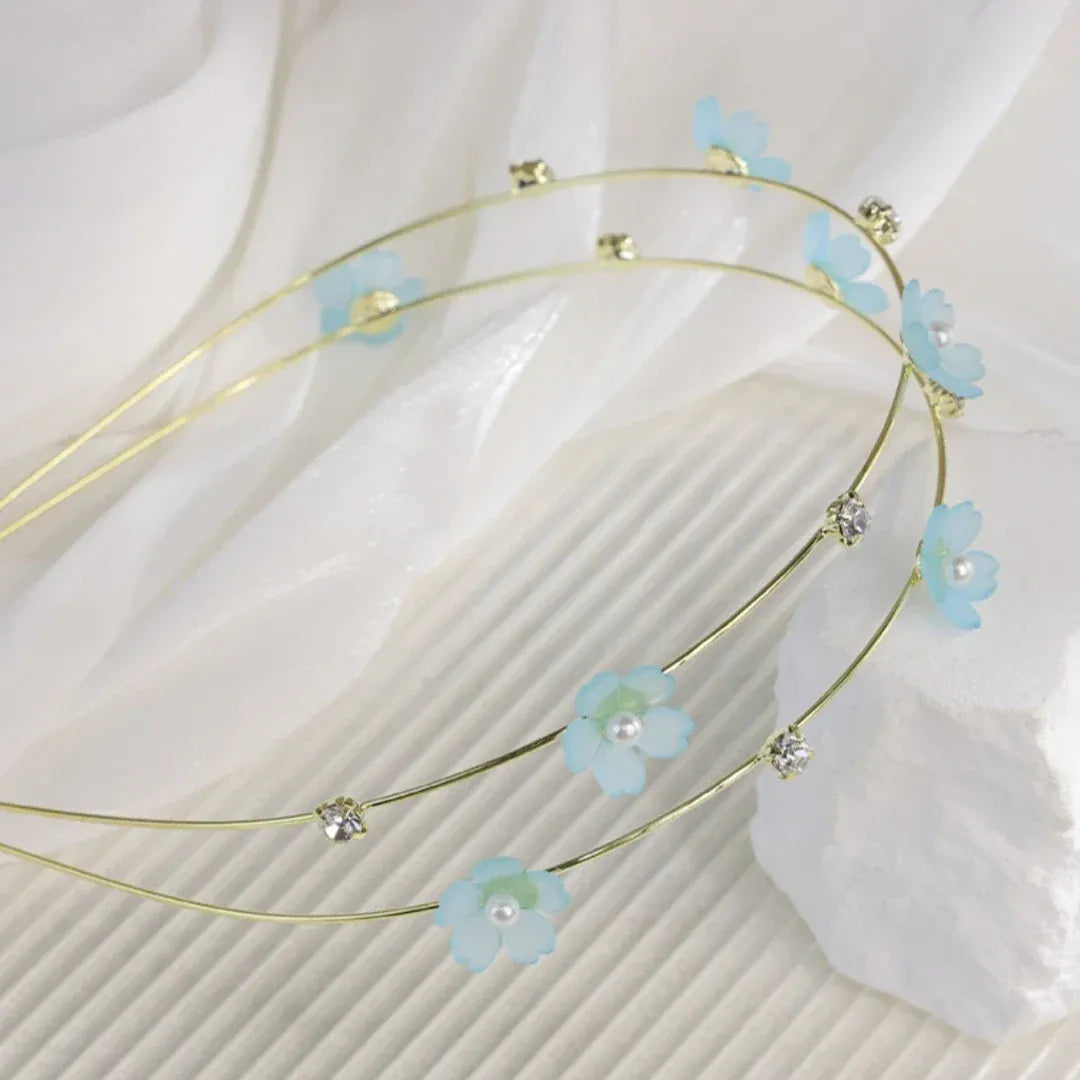 Double Layer Rhinestone Flower Hairbands for Women Fashion Elegant Metal Hair Hoop Korean Style Headwear Girls Hair Accessories