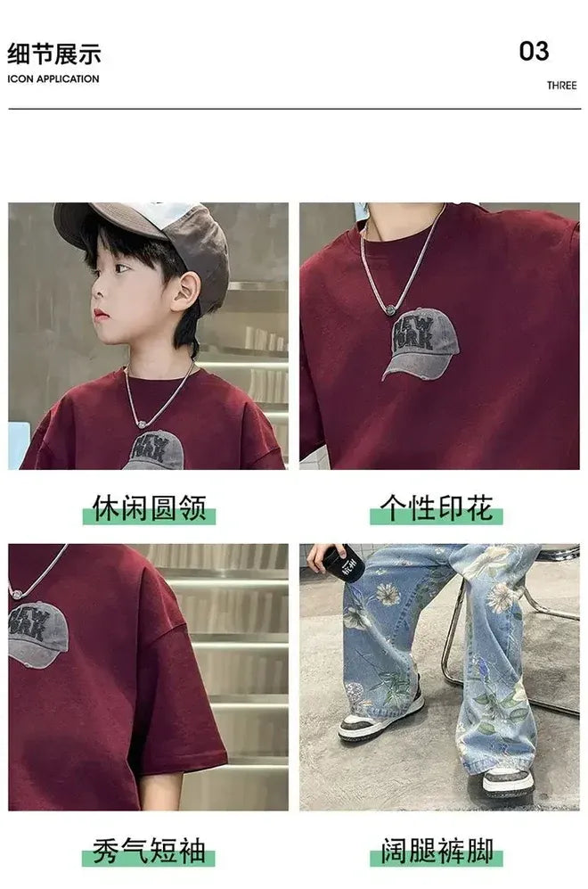 Boys' Summer Outfit Sets New Style Children's Short Sleeved T-shirt Long Pants Two-piece Suits Big Children's Stylish Sets