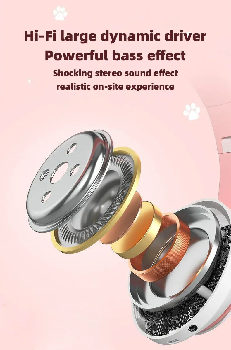 Wireless Headphone Flash Light Cute Cat Bluetooth with Mic Control LED Stereo Music Helmet Phone Bluetooth Headset Gift