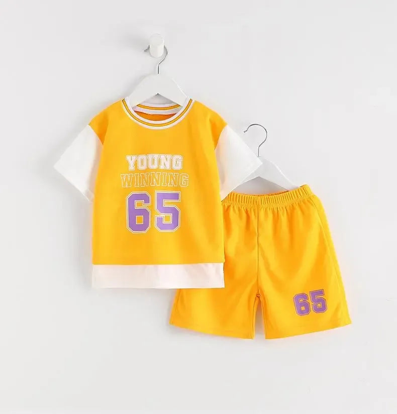 Boys Clothes Sets Summer Breathable Tracksuit Fashion Children's Sports Two Piece Set T-shirt + Shorts Suits