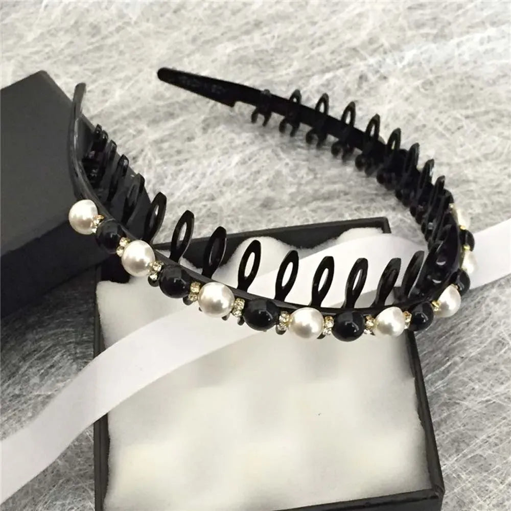 Wild Girls  Non-slip Rhinestone Toothed Pearl Headband Hair Band Hair Accessories Wash Face Hair Hoop