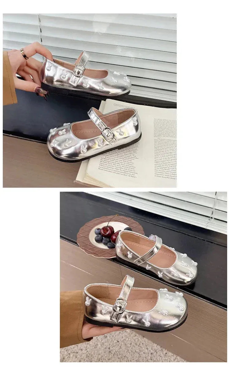 Child Princess Leather Shoe Four Seasons New Korean Edition Child FlatShoe  Glitter Girl Anti slip Versatile Le FuShoe