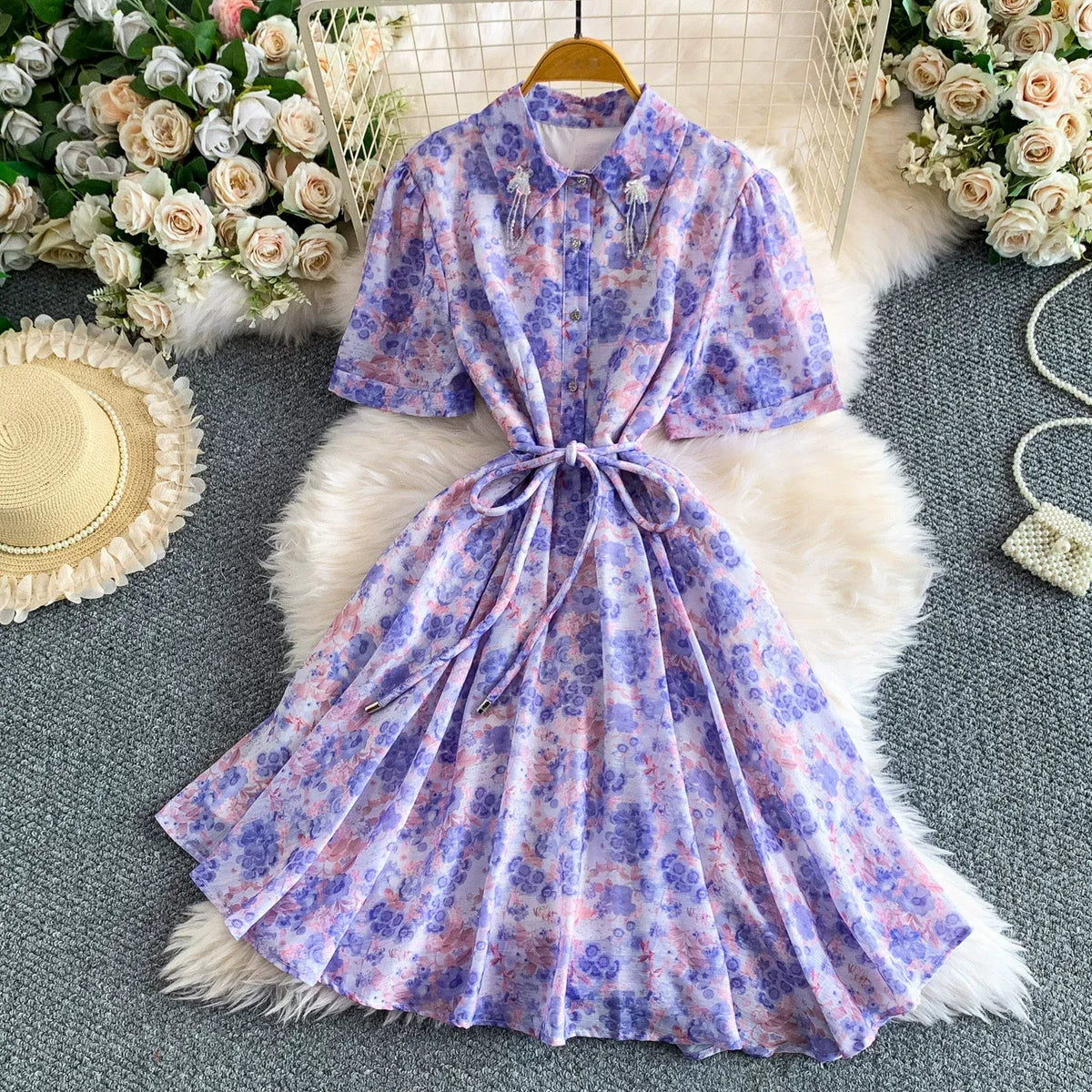 French-style exquisite light luxury age-reducing crystal pendant lapel dress