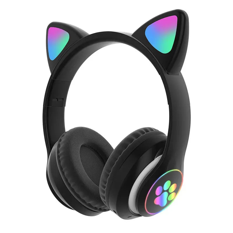 Wireless Headphone Flash Light Cute Cat Bluetooth with Mic Control LED Stereo Music Helmet Phone Bluetooth Headset Gift