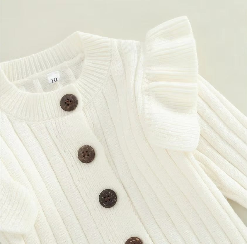 New  Winter Baby Girl’s Knitted Long Sleeve Sweater Jumpsuit Fashion Solid Color Round Neck Ruffles Button Warm Romper Outfits (Available)