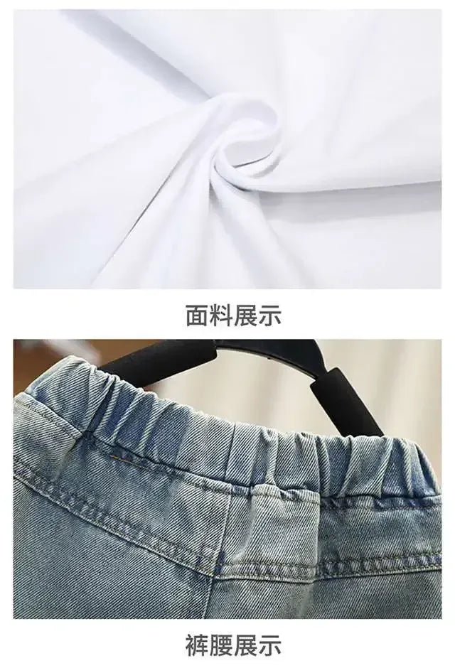 Boys Summer Clothing Set Letter Print Short Sleeved T-shirt+Denim Shorts 2Pcs Suit For Kids Handsome Casual Outfit
