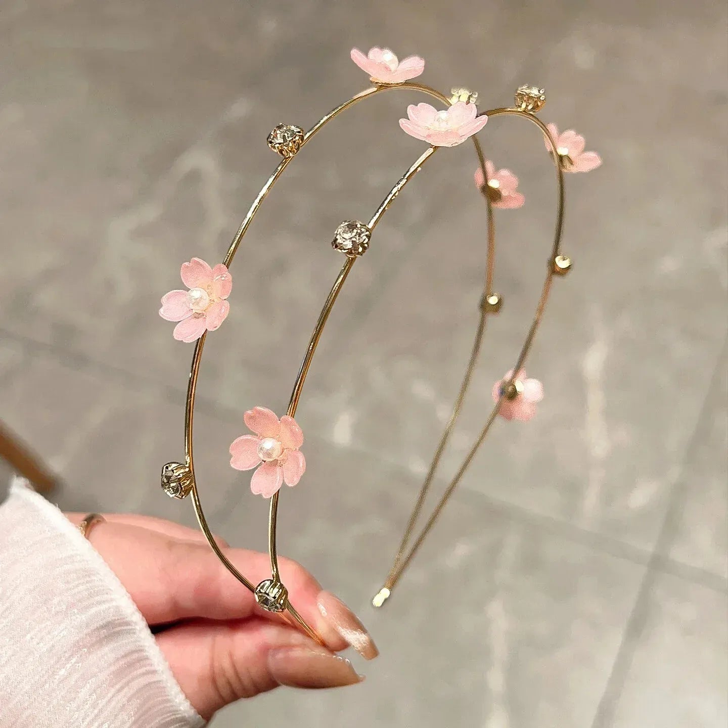 Double Layer Rhinestone Flower Hairbands for Women Fashion Elegant Metal Hair Hoop Korean Style Headwear Girls Hair Accessories