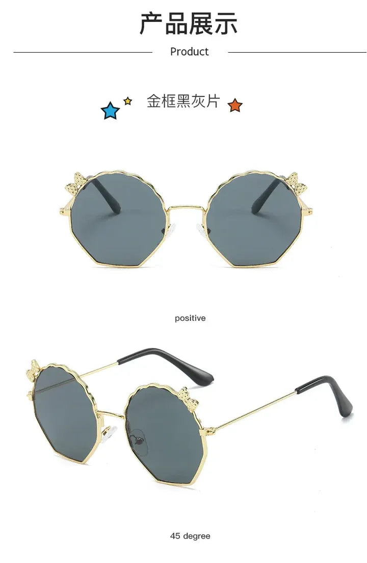 Summer Fashion Kids Sunglasses Trendy Bowknot Metal Frame Sun Glasses for Boys Girls Outdoor Anti UV Eyewear UV400