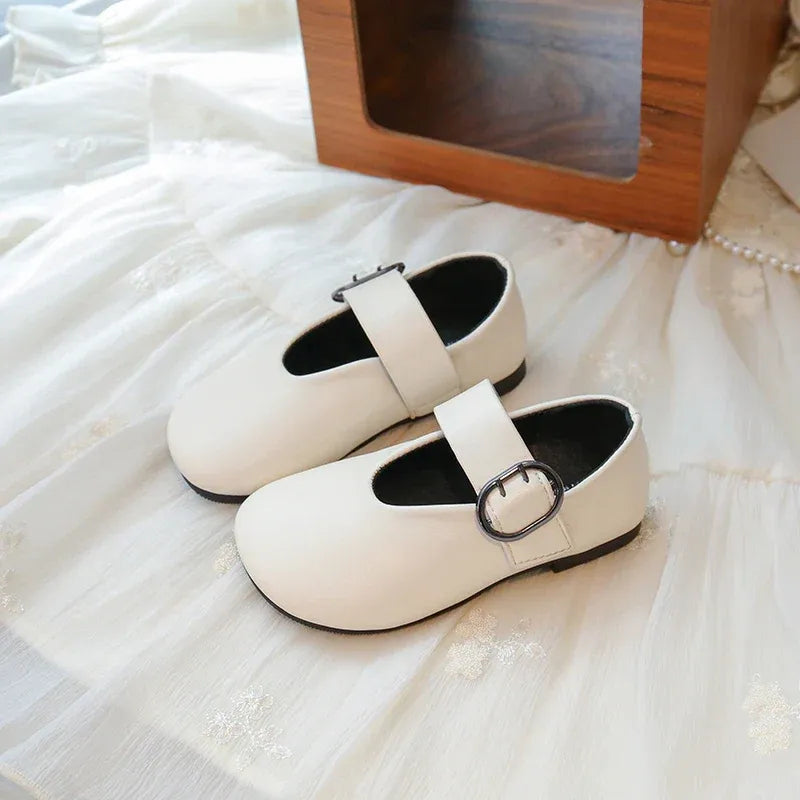 Girls' leather shoes spring new children's round toe flat fashion simple princess shoes single shoes