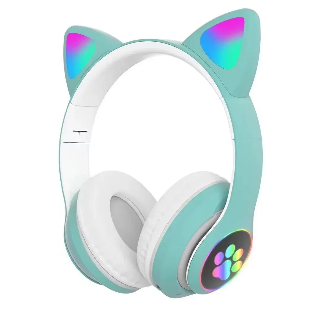 Wireless Headphone Flash Light Cute Cat Bluetooth with Mic Control LED Stereo Music Helmet Phone Bluetooth Headset Gift