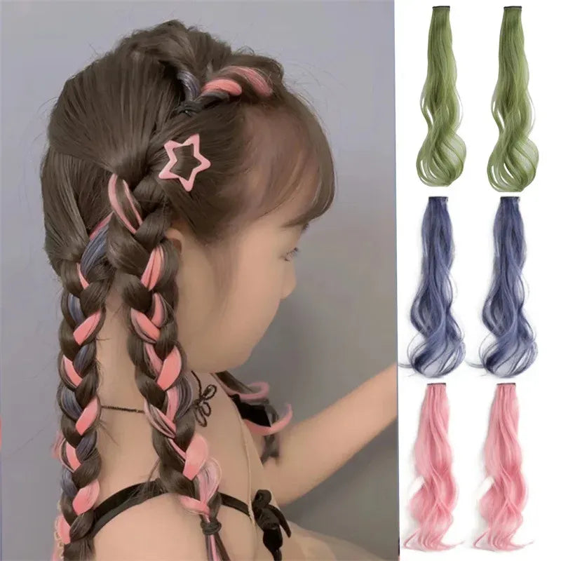 Sweet Kids Girl Wigs Hair Clip Cute Cool Candy Color Braid Wigs Hair Pin Hanging Ears Hair Dyeing Wig Headwear