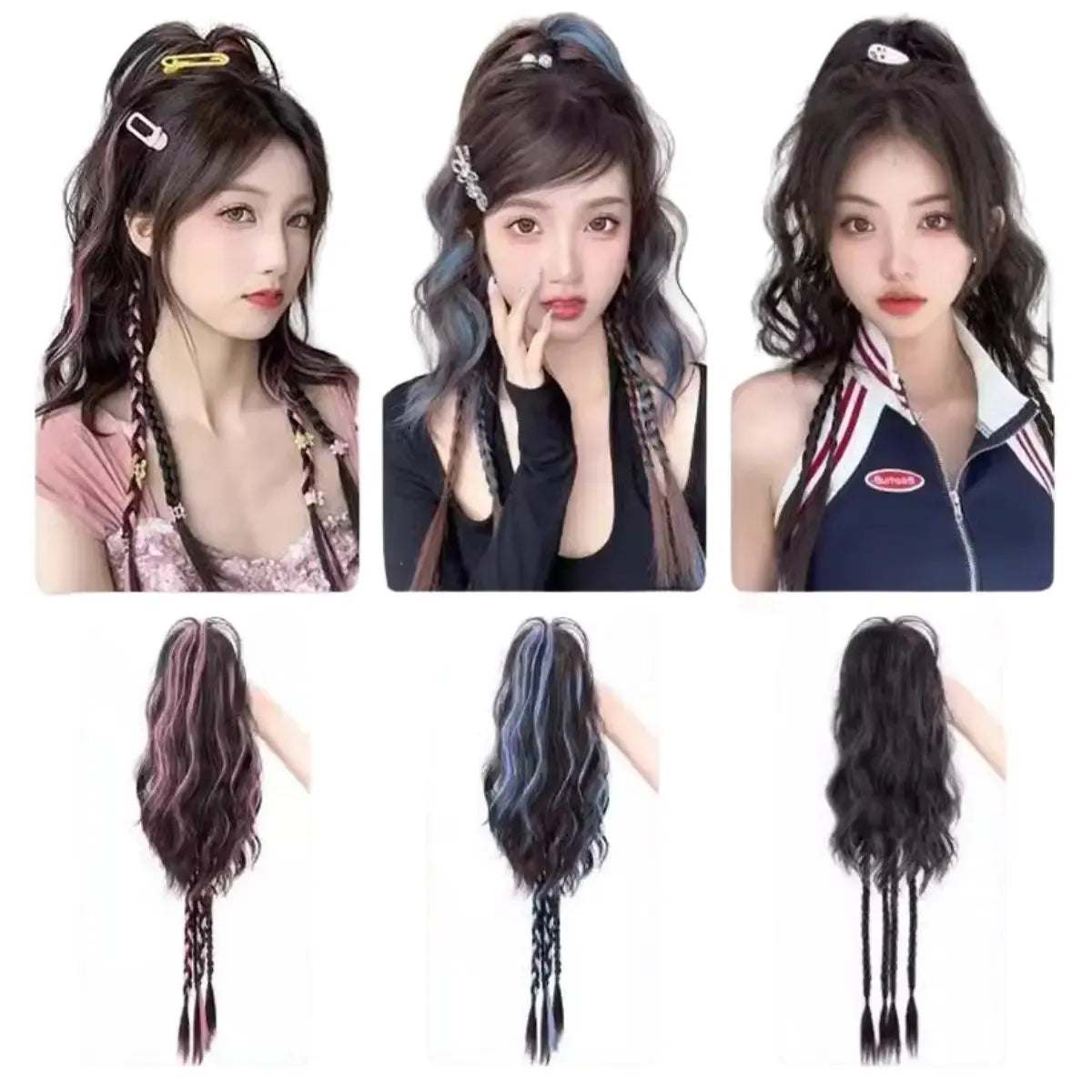 Boxer braid hair clips, Sweet Cool Style Women's Hair Extensions, Short Curly Hair with Long Ponytail Claw Clip, Daily Use