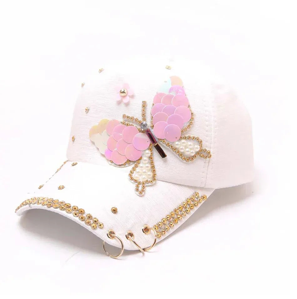 Autumn Women's Baseball Cap Women Full Crystal Colorful Big Butterfly Hat Cotton Shiny Metal Snapback Caps Hip Hop hats