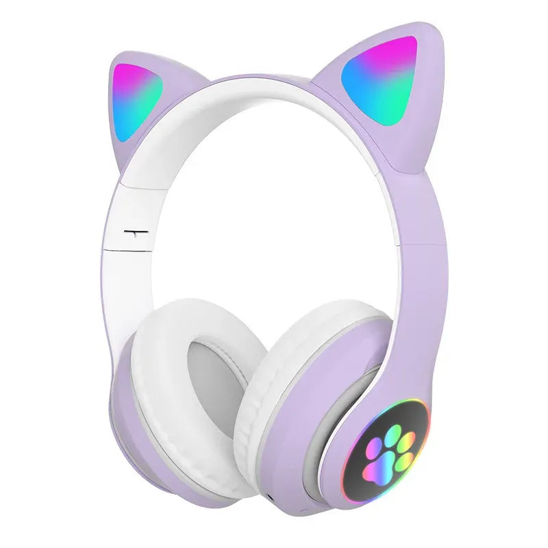 Wireless Headphone Flash Light Cute Cat Bluetooth with Mic Control LED Stereo Music Helmet Phone Bluetooth Headset Gift