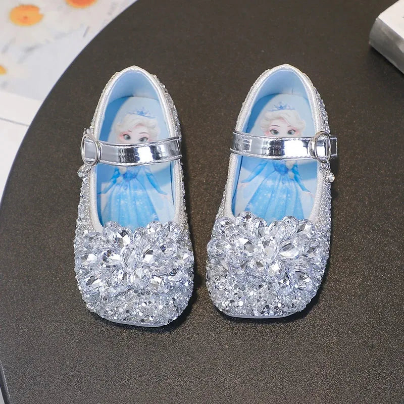 Disney Cartoon Pattern Elsa Princess Crystal Shoes for Girls Fashion New Style Baby Girl Low Heels Sandals Summer Fall Children