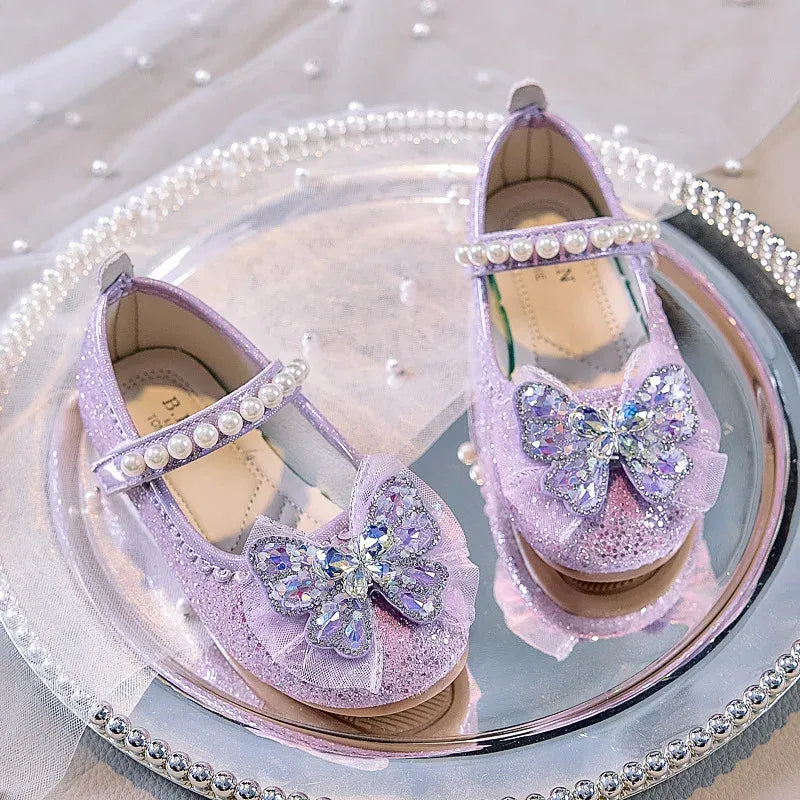 Bowtie Kids Leather Shoe Fashion Causal Sequins Children Causal Wedding Flat Shoes Autumn Girl Princess Shoes