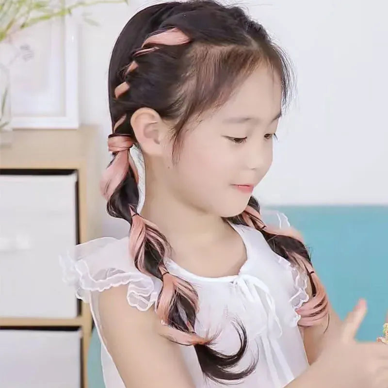 Sweet Kids Girl Wigs Hair Clip Cute Cool Candy Color Braid Wigs Hair Pin Hanging Ears Hair Dyeing Wig Headwear