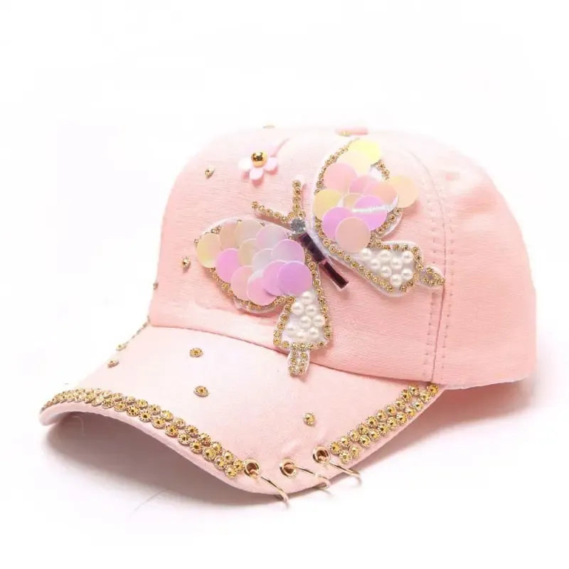 Autumn Women's Baseball Cap Women Full Crystal Colorful Big Butterfly Hat Cotton Shiny Metal Snapback Caps Hip Hop hats