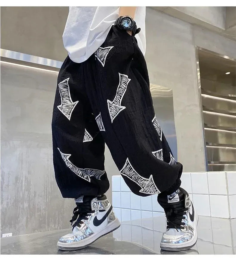 Children's Summer Set Korean Version Boy Hip Hop Loose Short Sleeve T-shirt Casual Mosquito Pants 2-piece Set