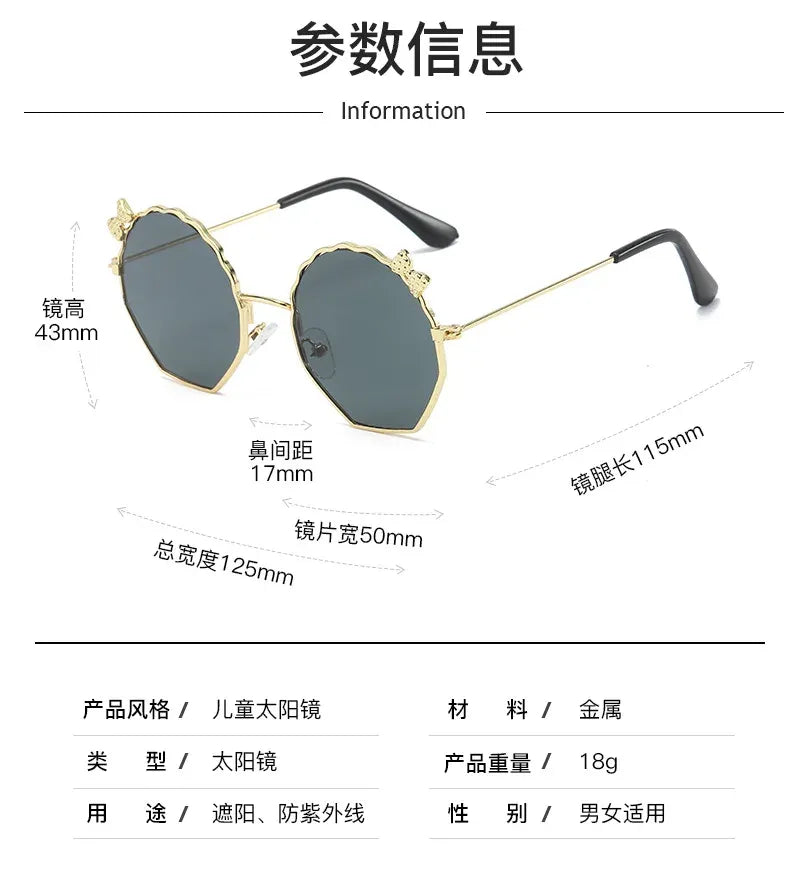 Summer Fashion Kids Sunglasses Trendy Bowknot Metal Frame Sun Glasses for Boys Girls Outdoor Anti UV Eyewear UV400