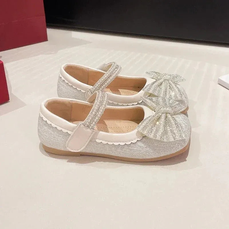 Children's Leather Shoes Bling Sequins Bowknot Princess Shoes for Girls Sweet Chic Kids Causal Wedding Shallow Versatile