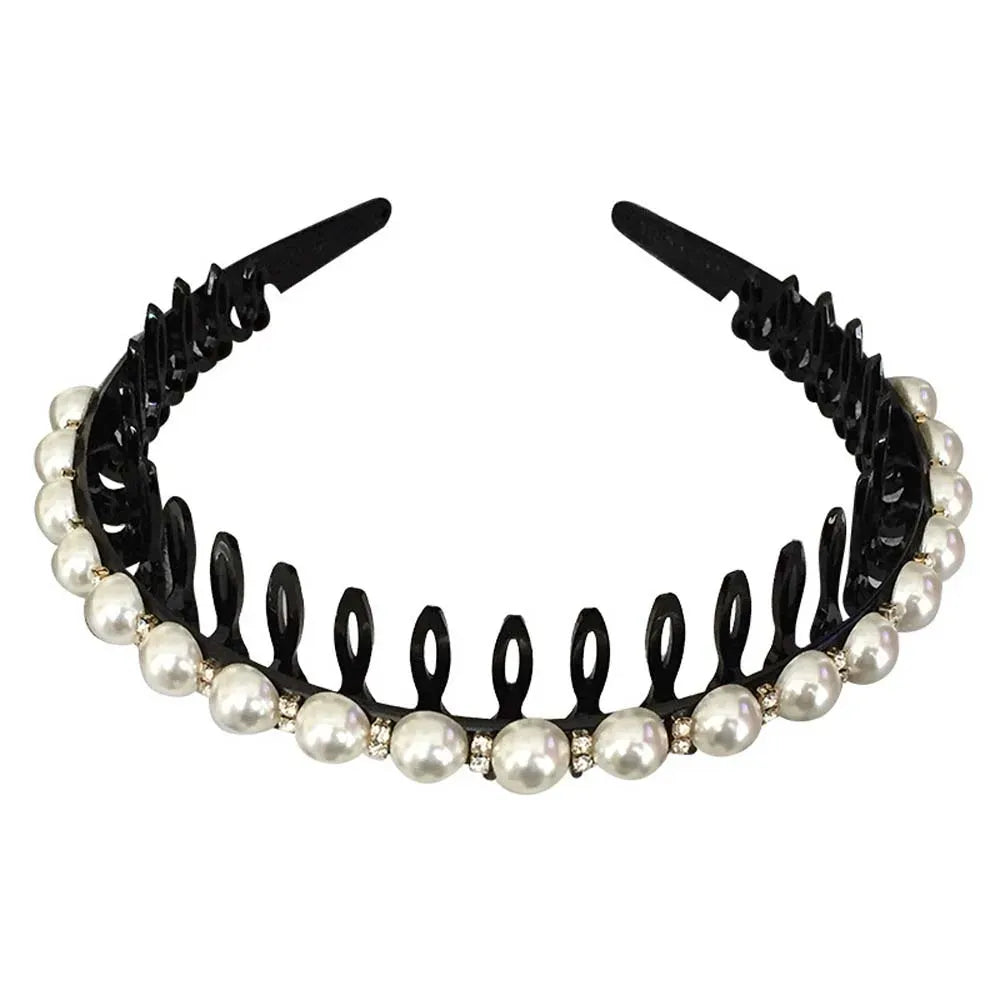 Wild Girls  Non-slip Rhinestone Toothed Pearl Headband Hair Band Hair Accessories Wash Face Hair Hoop
