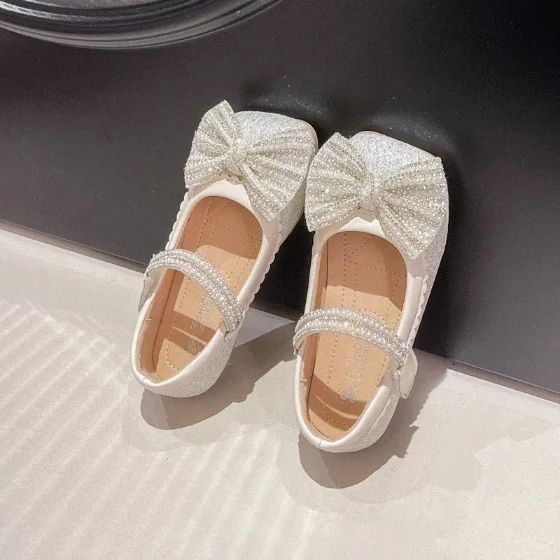 Children's Leather Shoes Bling Sequins Bowknot Princess Shoes for Girls Sweet Chic Kids Causal Wedding Shallow Versatile
