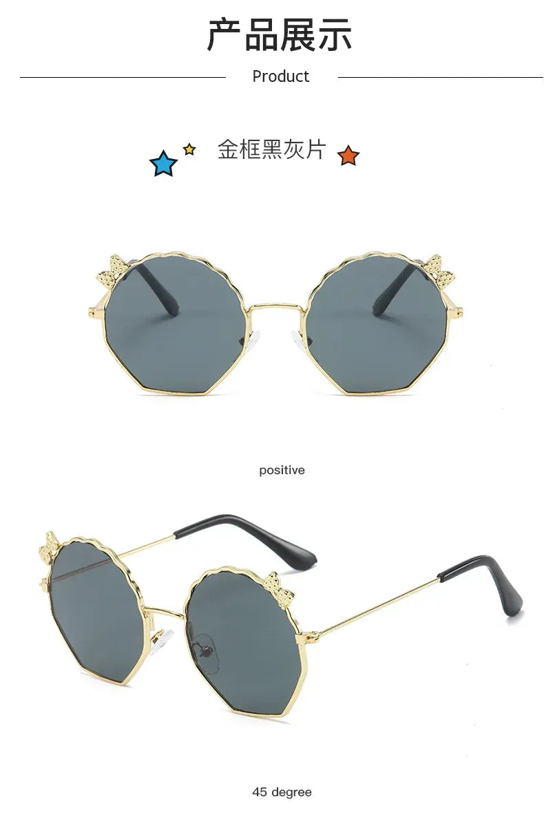 Summer Fashion Kids Sunglasses Trendy Bowknot Metal Frame Sun Glasses for Boys Girls Outdoor Anti UV Eyewear UV400