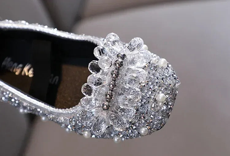 Kids Girl Shoes New Girls Princess Shoes Fashion Children Sequins Bling Bow Shoe Kid Rhinestone Non-slip Flat Shoe