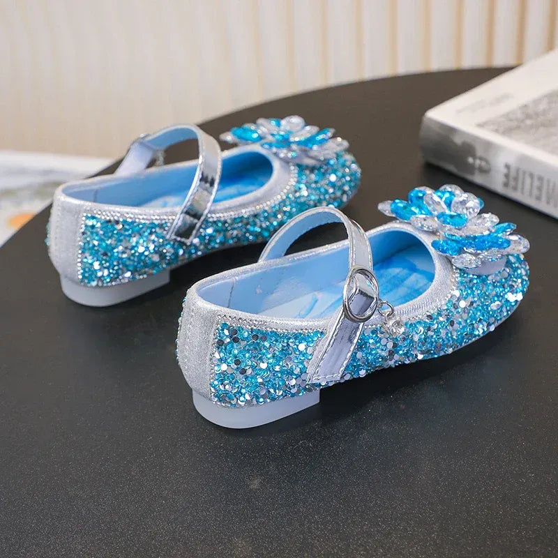 Disney Cartoon Pattern Elsa Princess Crystal Shoes for Girls Fashion New Style Baby Girl Low Heels Sandals Summer Fall Children
