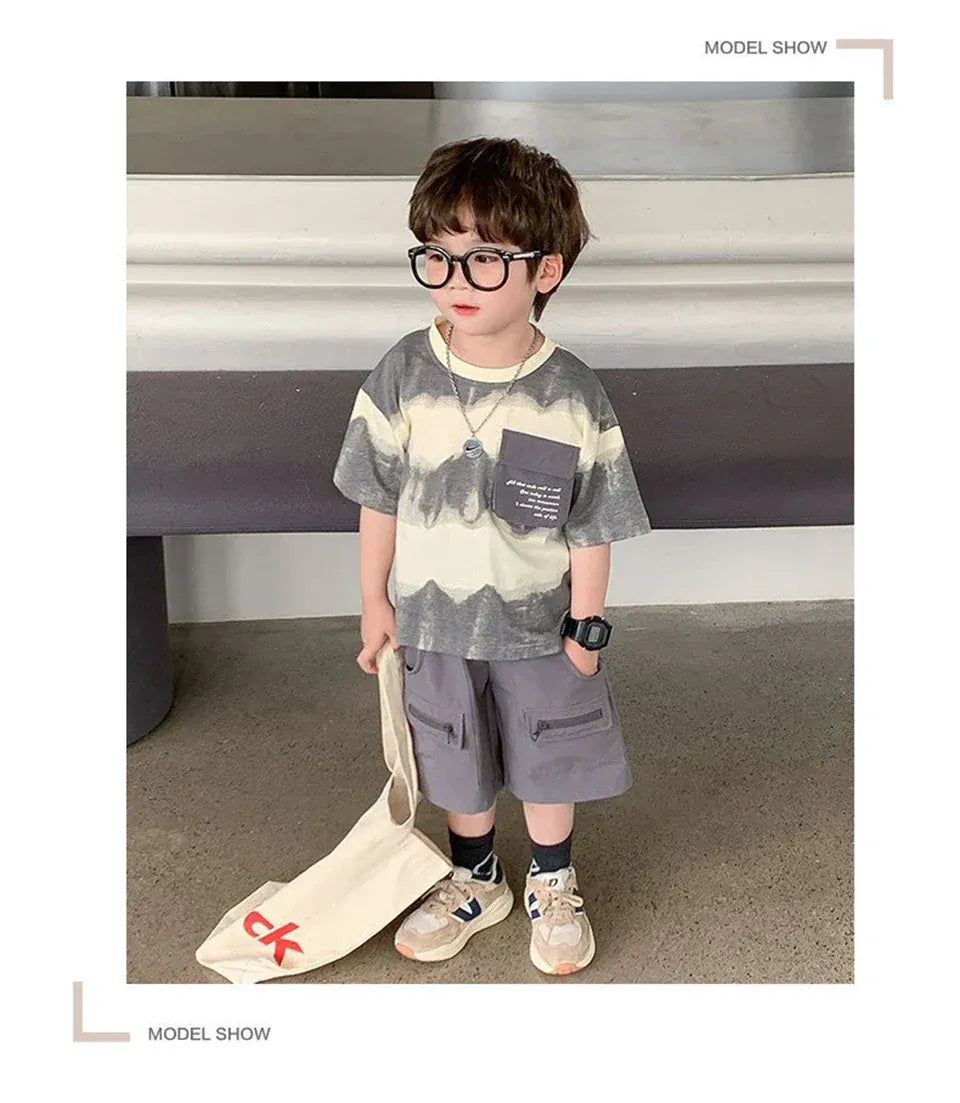 Boys Summer Clothes Set Camouflage Short Sleeve T-shirt + Cargo Shorts 2PCS Kids Casual Streetwear Outfit Two-piece set