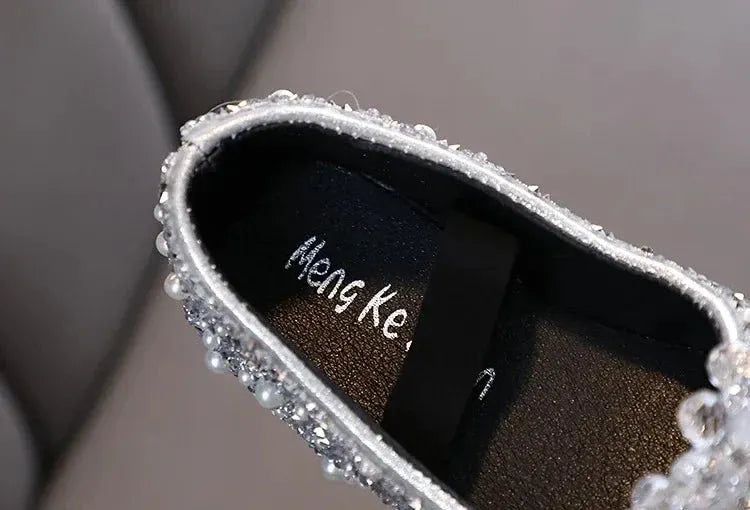 Kids Girl Shoes New Girls Princess Shoes Fashion Children Sequins Bling Bow Shoe Kid Rhinestone Non-slip Flat Shoe