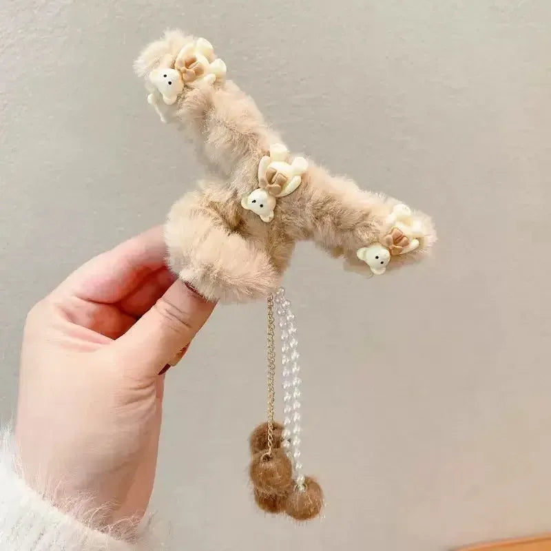 Hair Claw Headwear Women Fashion Faux Fur Hair Clip Acrylic Large Hair Claw Korea For Girl Winter Crab Barrette Hair Accessories