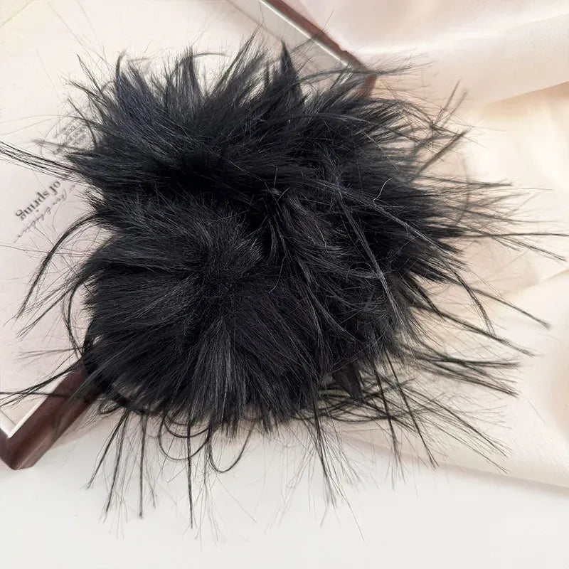Large Feather Hair Rope Women Lady Elegant Black White Feather Elastic Hair Band Winter Headwear Fluffy Hair Scrunchy Hair Ring
