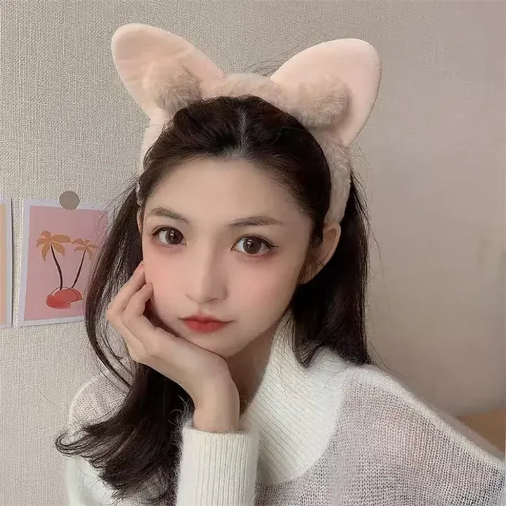 Hair Band Female Wash Face Cat Ears Headband Net Red Simple Cute Girl Heart Wide-brimmed Plush Hair Band Hairpin Head Jewelry